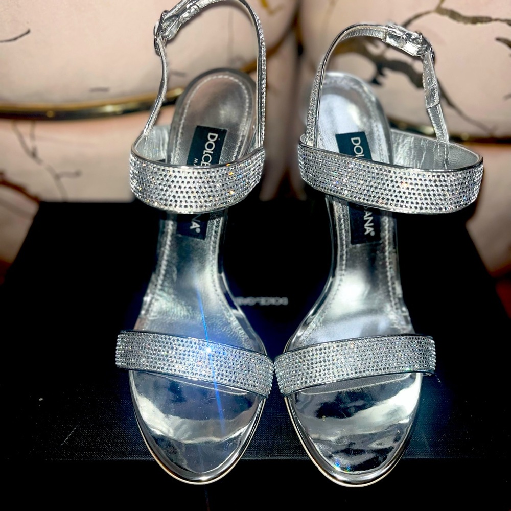 KIM DOLCE&GABBANA Satin sandals with fusible rhinestones